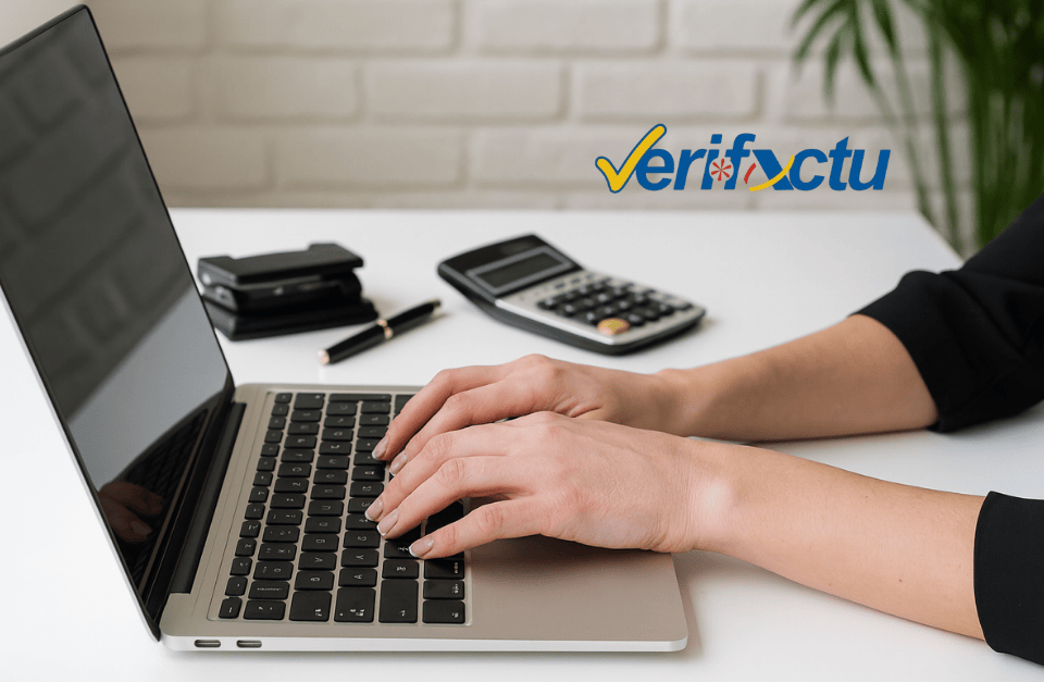 Persona trabajando en un portátil representando la gestión de facturas y la adaptación a Verifactu en una empresa.